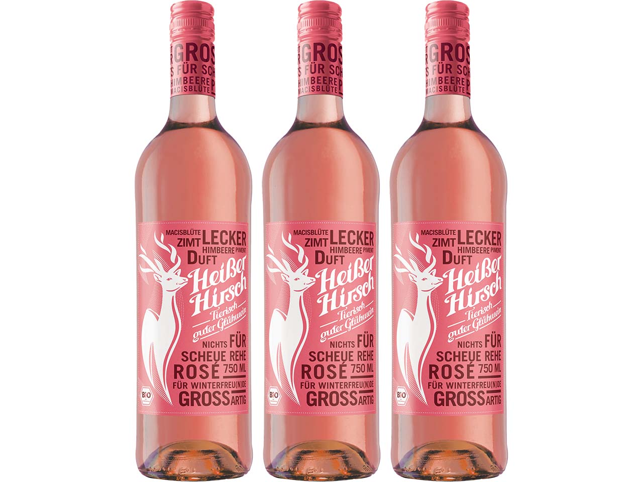 Heißer Hirsch Bio-Glühwein-Paket rosé, 3 x 0,75 l
