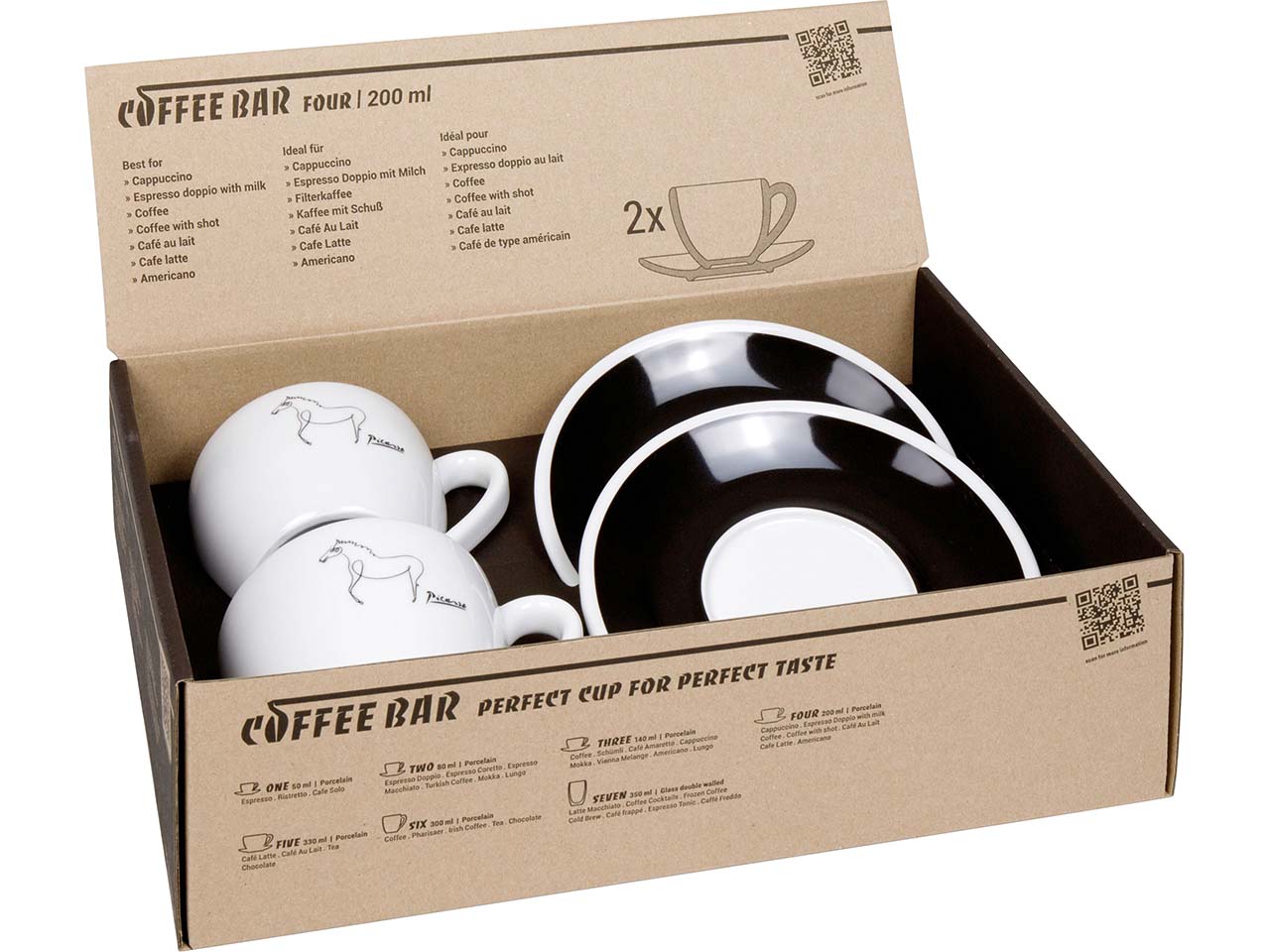 Könitz Cappuccinotassen 2er-Pack "CB FOUR Picasso Le Cheval" mit Untertassen, Vol.: 200 ml