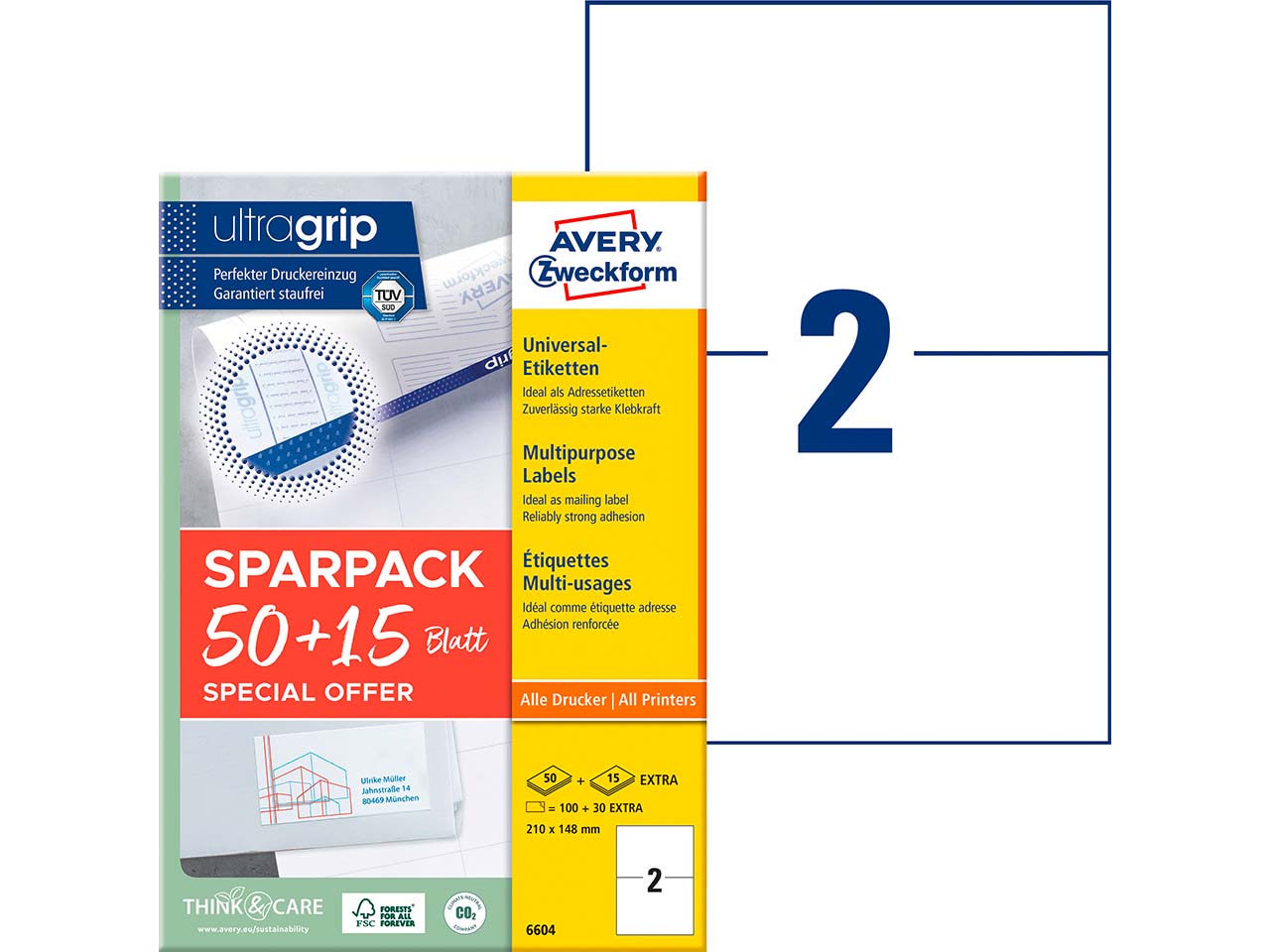 Avery Zweckform 130 Universaletiketten "6604" 50+15 Blatt, 210 x 148 mm