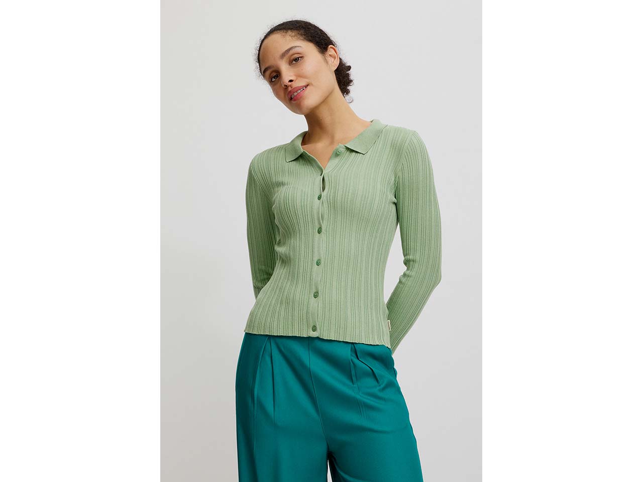 tranquillo Damen-Cardigan mit Rippenstruktur, jade, Gr. M