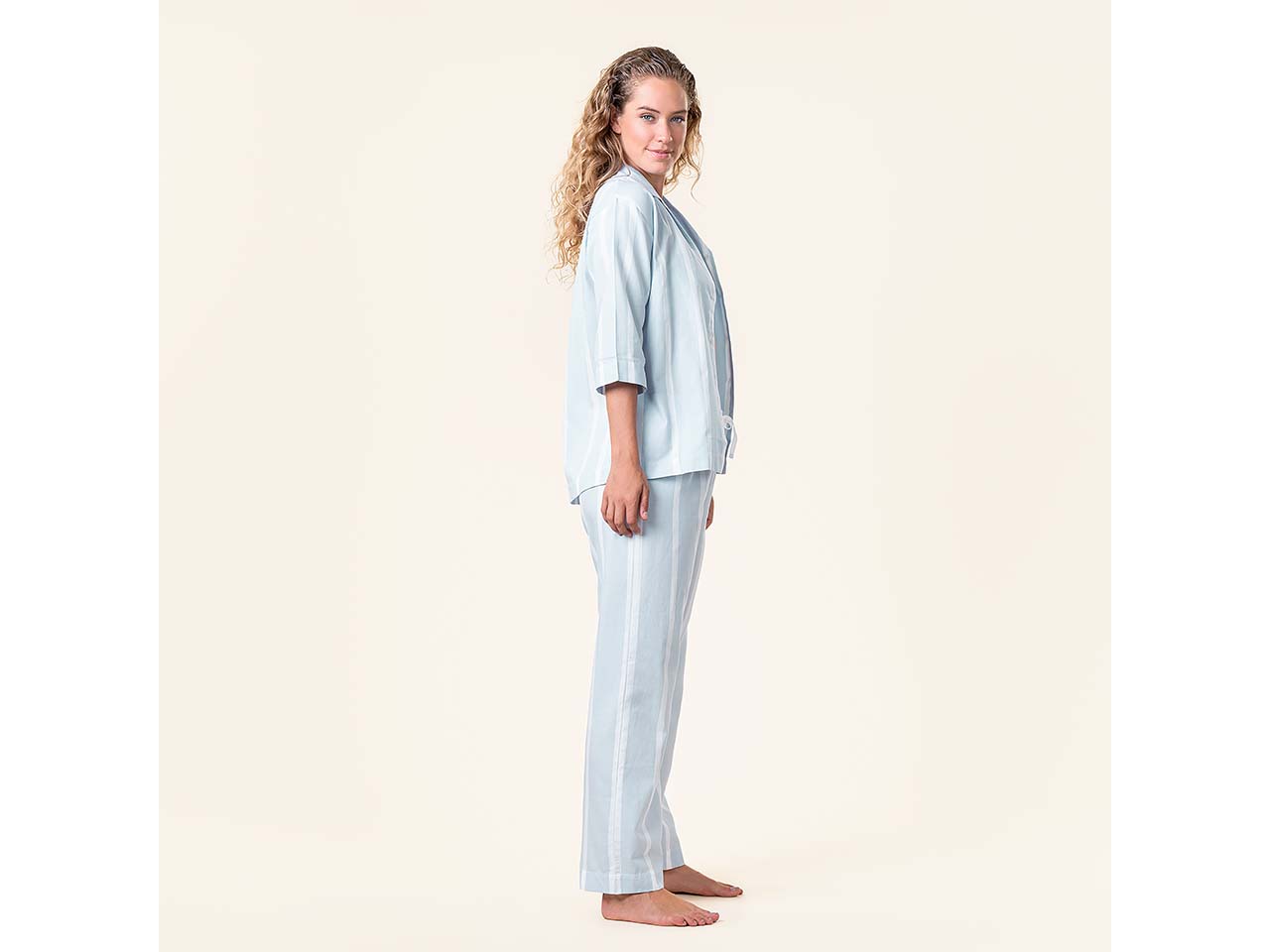 Living Crafts Bio-Damen-Pyjama "TRACEE", offwhite/bleu, Gr. 36
