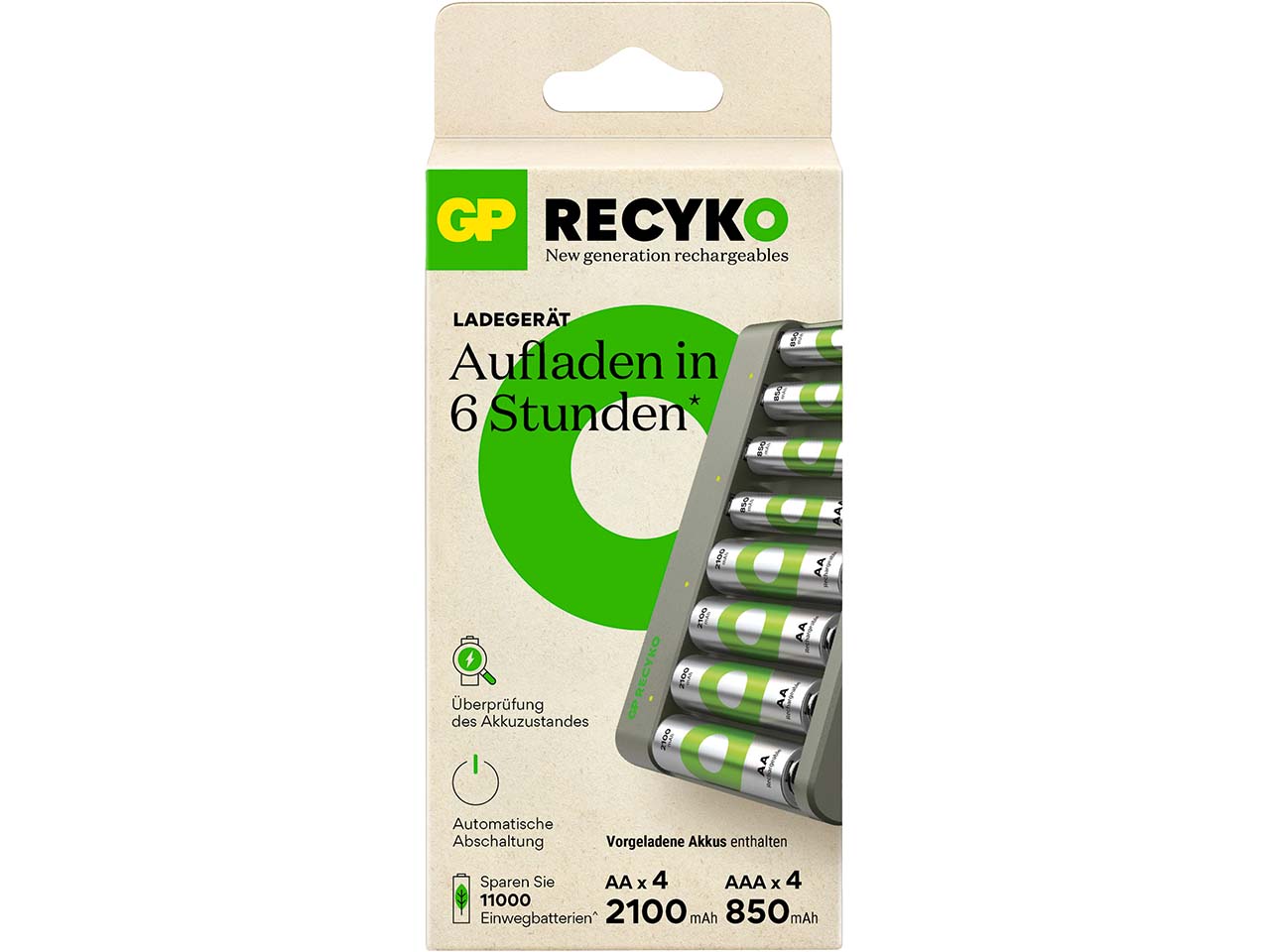 GP Battery USB Ladegerät "E821U" inkl. 4 x AA mit je 2.000 mAh und 4 x AAA mit je 850 mAh