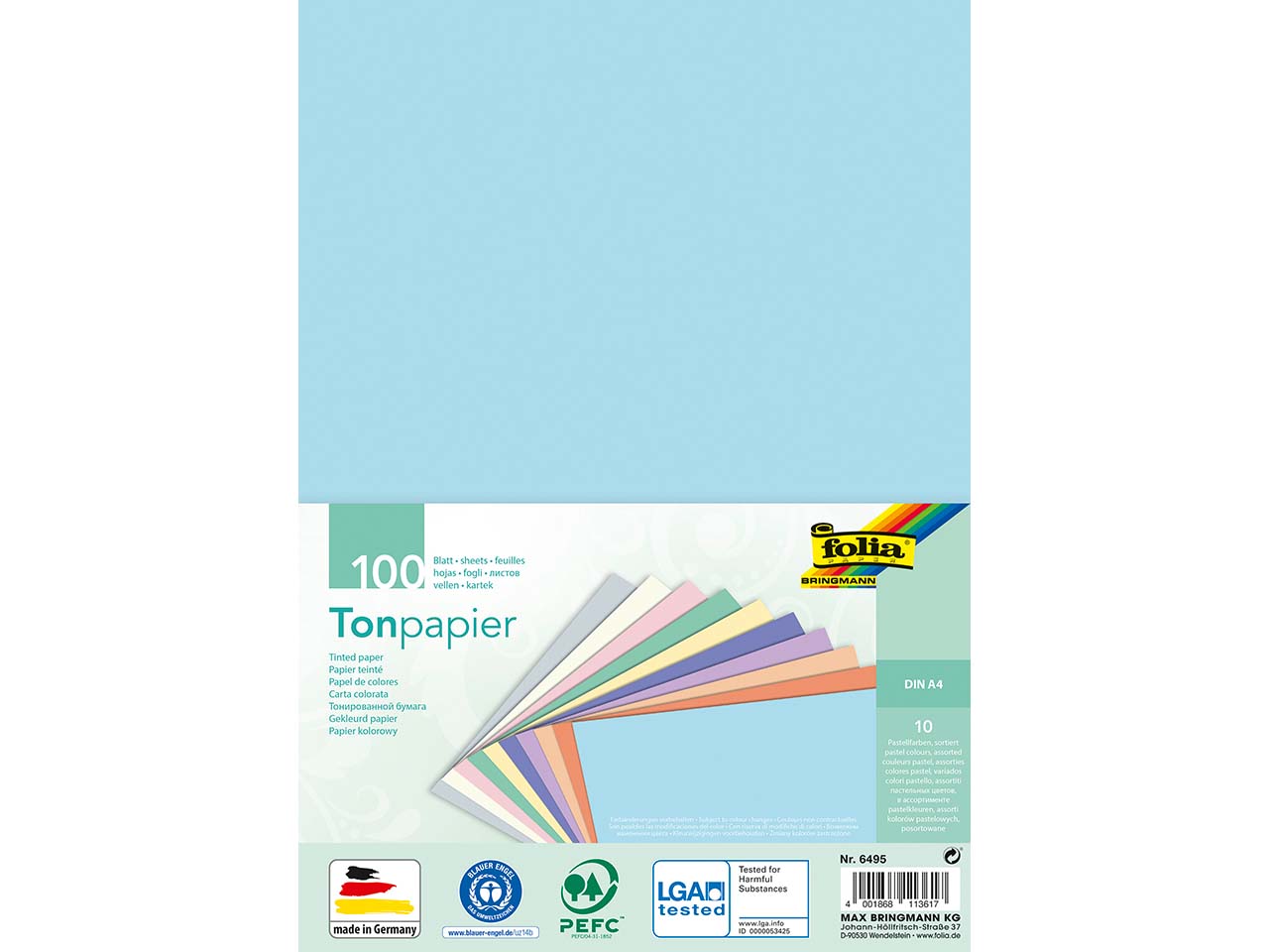 folia Tonpapier "Pastell" 130g/m², DIN A4, 100 Blatt