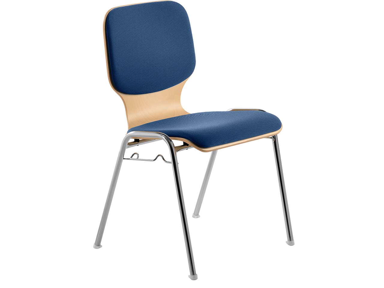 Besucherstuhl "2116" Buche lackiert, Gestell verchromt, Sitz und Rückenpolster blau