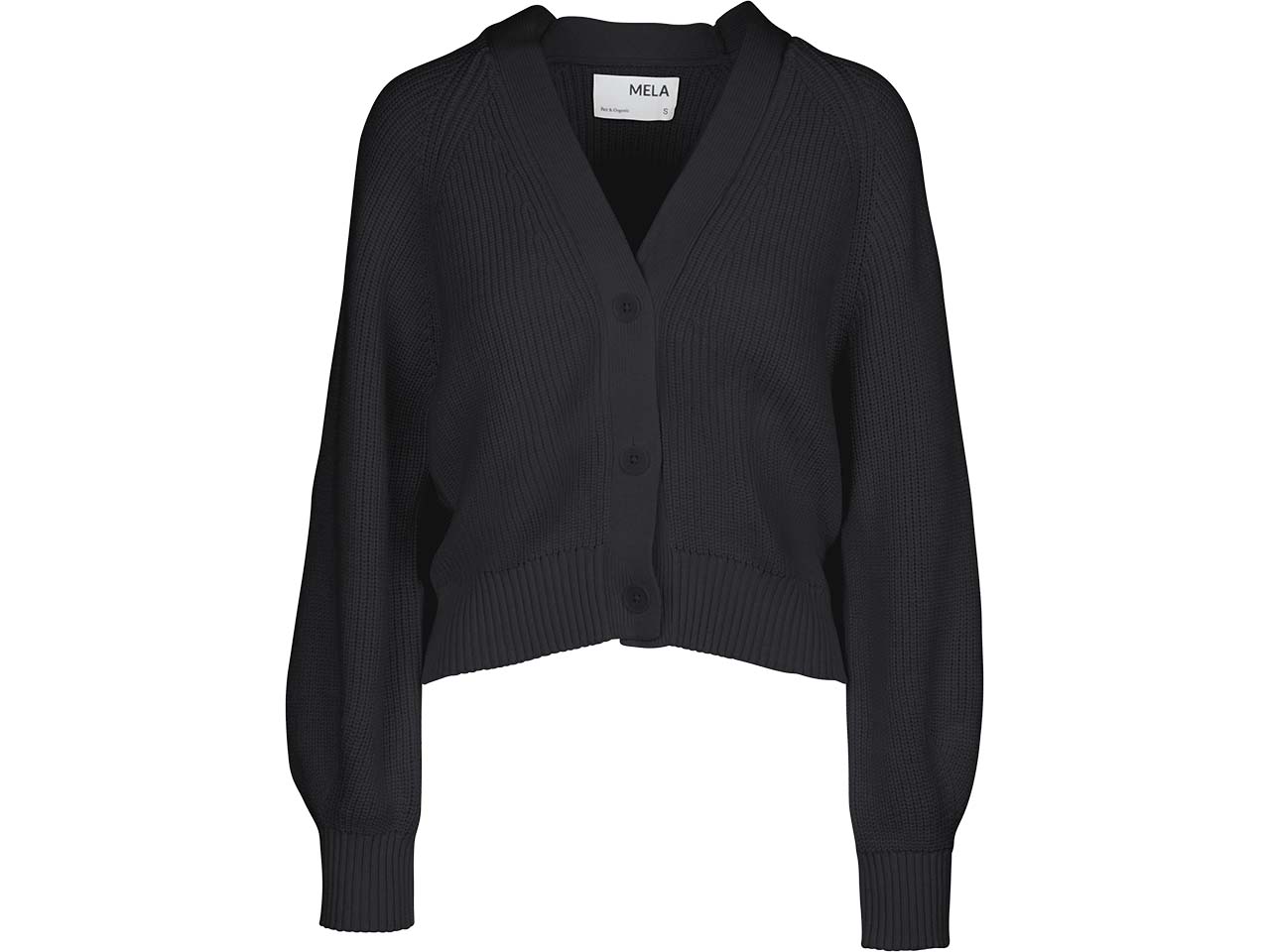 MELA Bio-Damen-Rippstrick-Cardigan "BHUMA" mit Raglan-Ärmel, schwarz, Gr. S