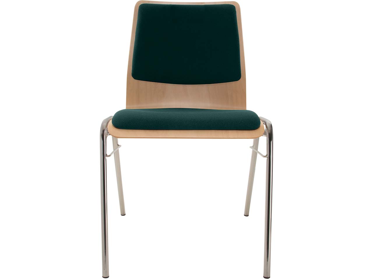 Besucherstuhl "A1" Buche lackiert, Gestell verchr., Steg, Sitz- und Rückenpolster dunkelgr
