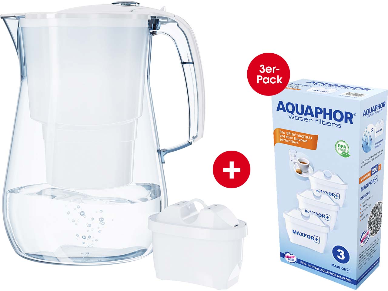 AQUAPHOR Wasserfilterkanne "Onyx" + 3 x 3er-Pack Ersatzkartusche "Maxfor+"