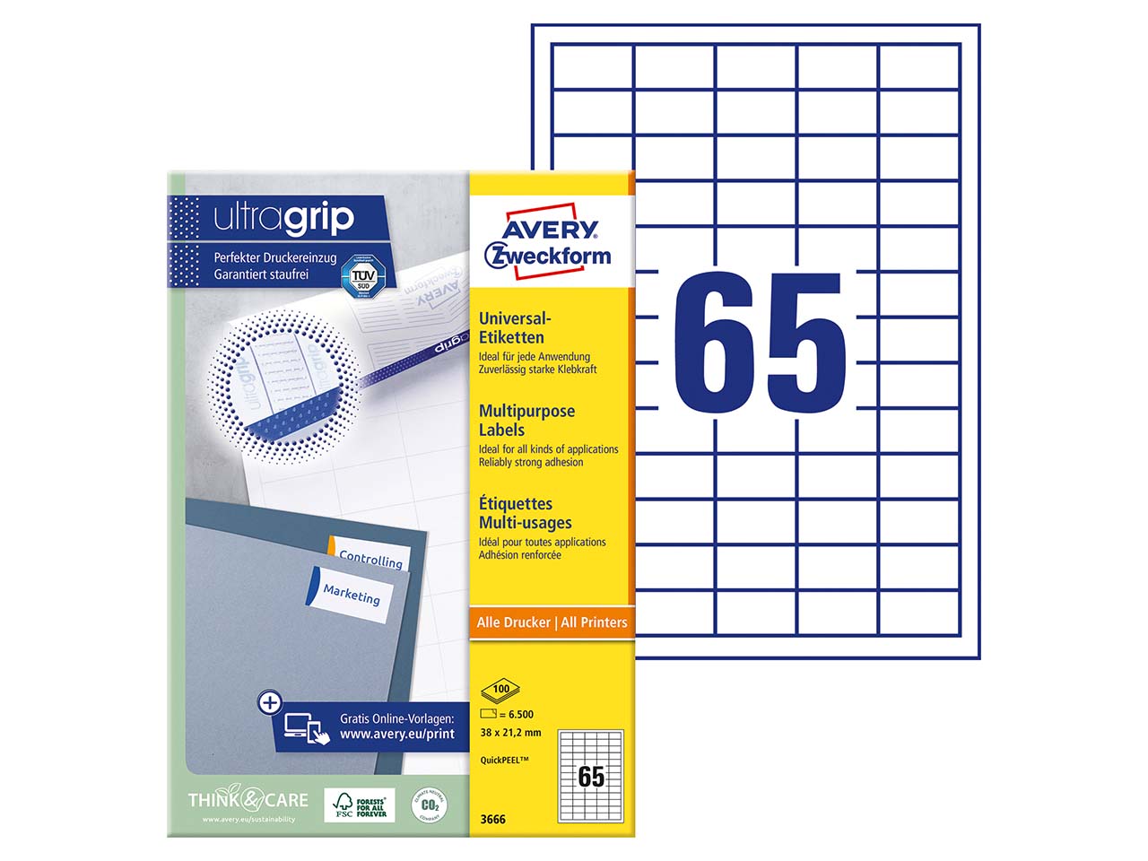 6.500 Zweckform Etiketten 38x21,2 A4