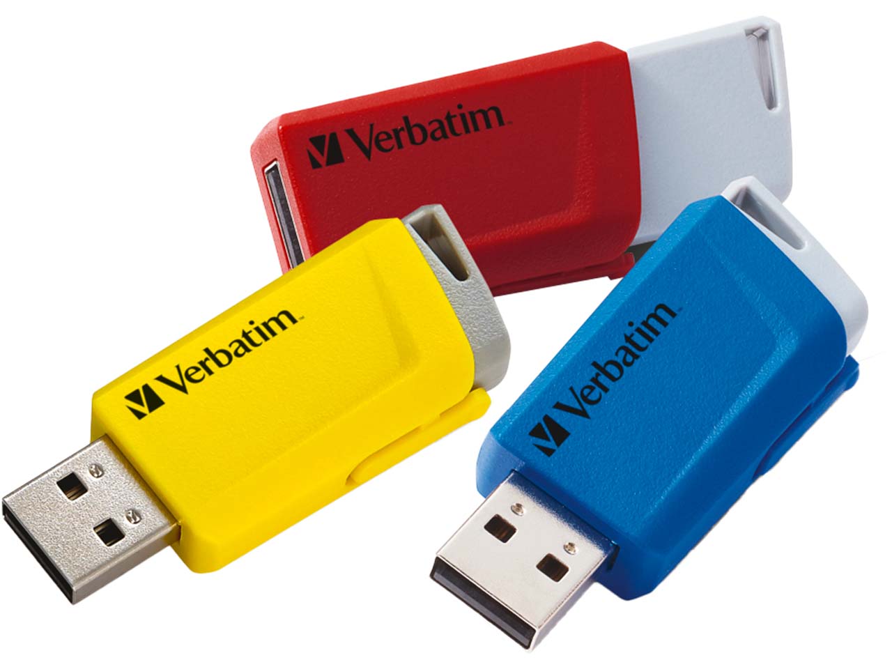 Verbatim USB-Stick "Store'n'Click" USB 2.0, 16 GB, rot, blau, gelb, 3 Stk.