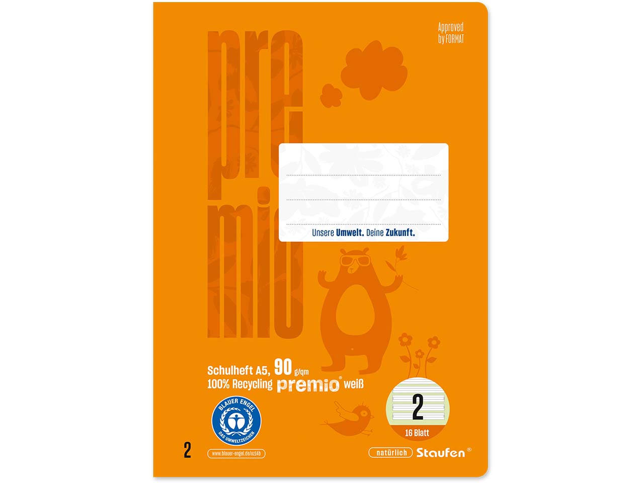 Staufen "Premio" Schulheft DIN A5, 90 g/m², Lineatur 2 mit Kontrastlineatur