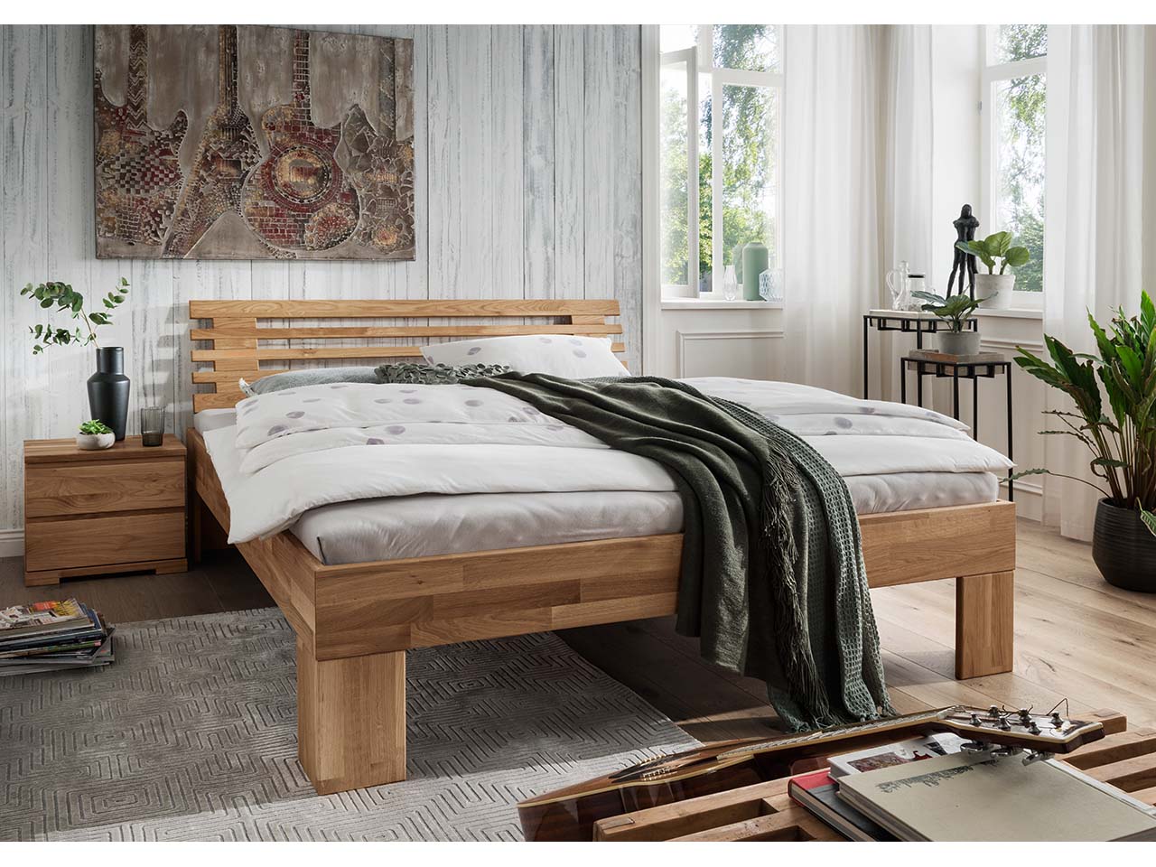 Forestales Massivholzbett "Astoria" 200 x 200 cm, Kopfteil III, Eiche