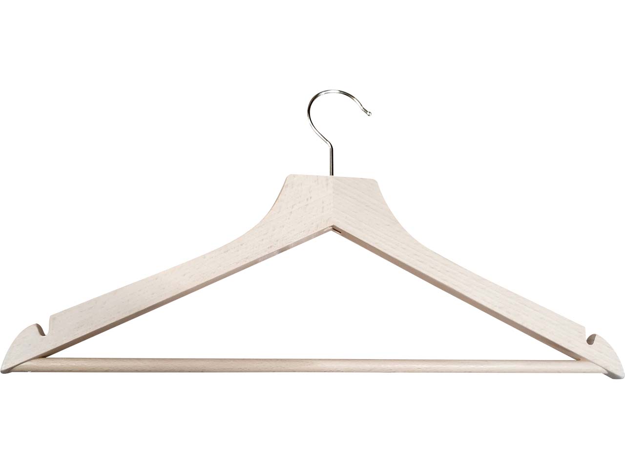 Schrankbügel mit Rockeinschnitten und Hosensteg, Buche lackiert