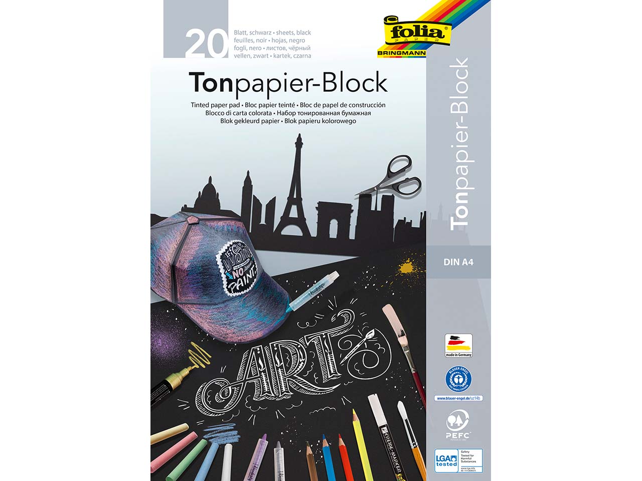folia Tonpapier schwarz, DIN A4, 20 Blatt
