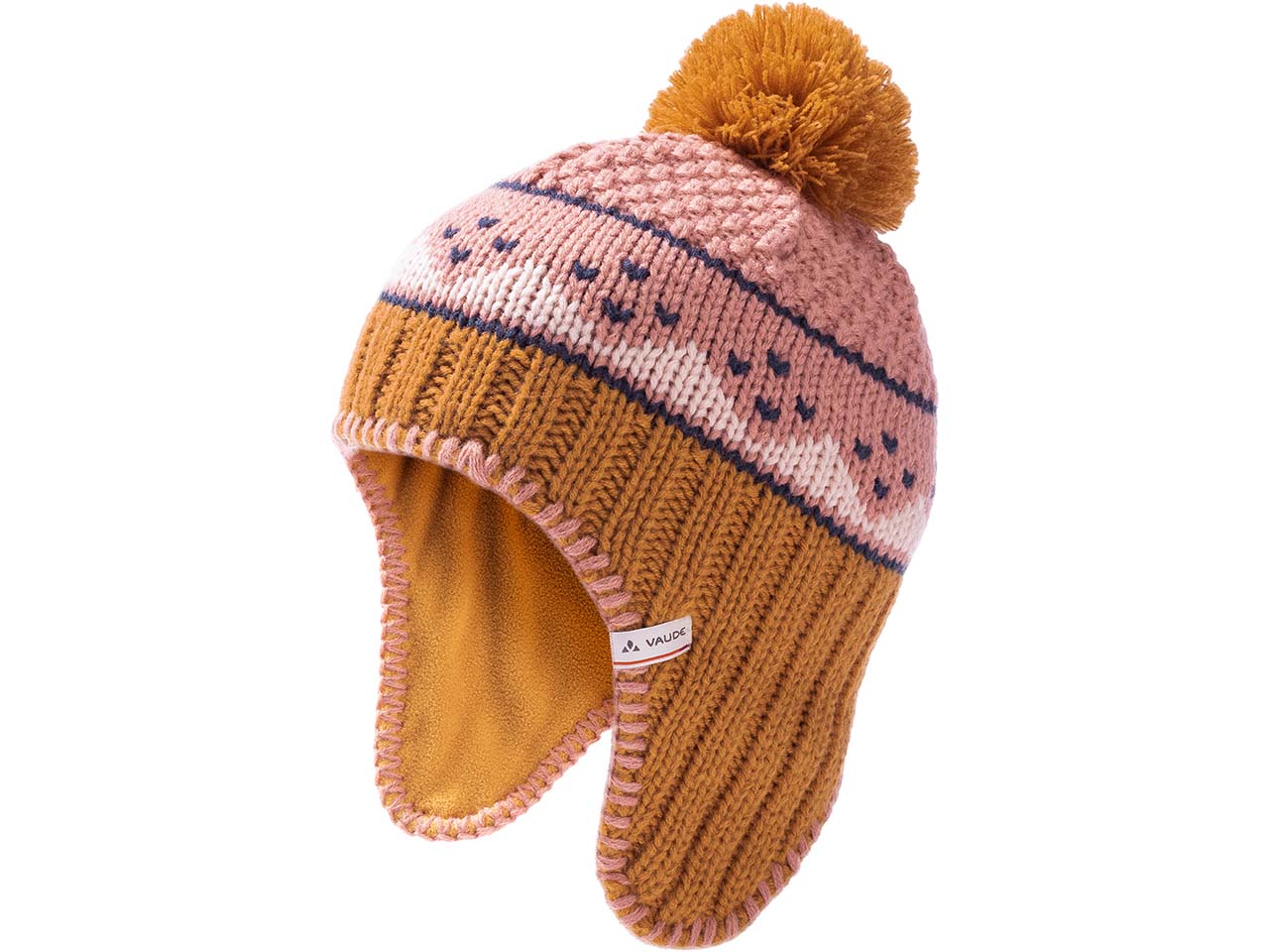 VAUDE Kinder-Bommelmütze "Knitted Cap IV" mit Ohrenschutz, silt brown/rose, Gr. S