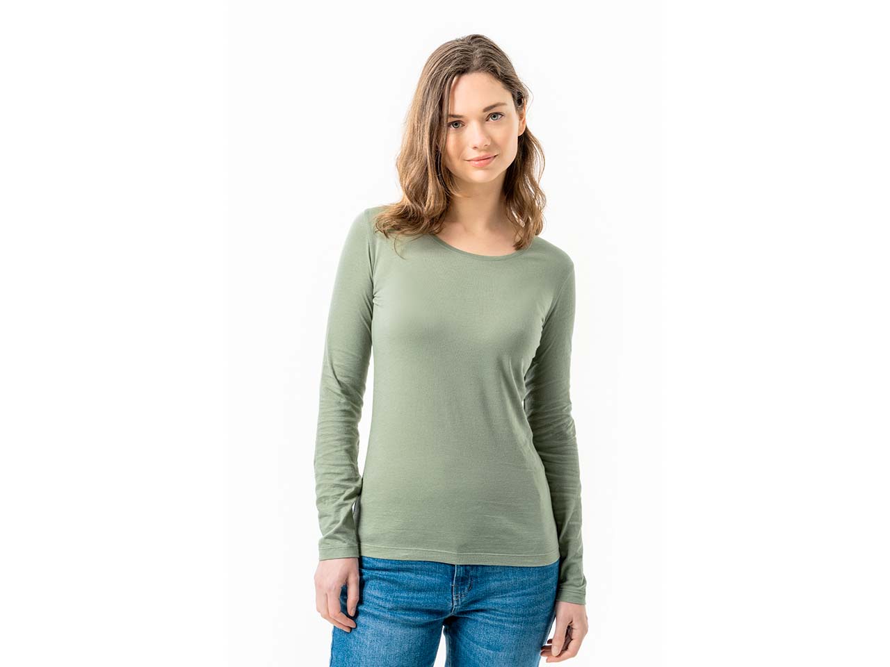 Living Crafts Bio-Damen-Langarmshirt 'SUSANNA' mit Rundhalsausschnitt, fog green, Gr. M