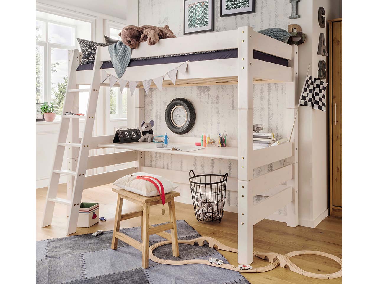 Hochbett "Tobykids" hoch B90xT200xH169 cm, Kiefer weiß