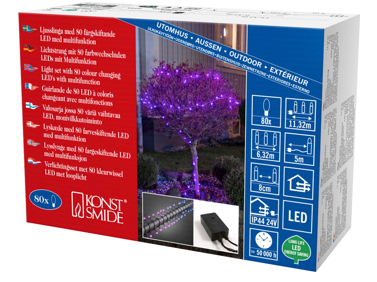 Konstsmide LED-Globelichterkette 80 Dioden Farbwechsel rot/blau
