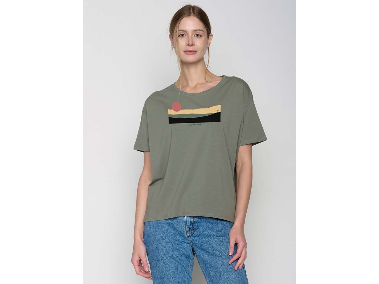 GREENBOMB Bio-Damen-T-Shirt 'Pathway' weit geschnitten, olive, Gr. M