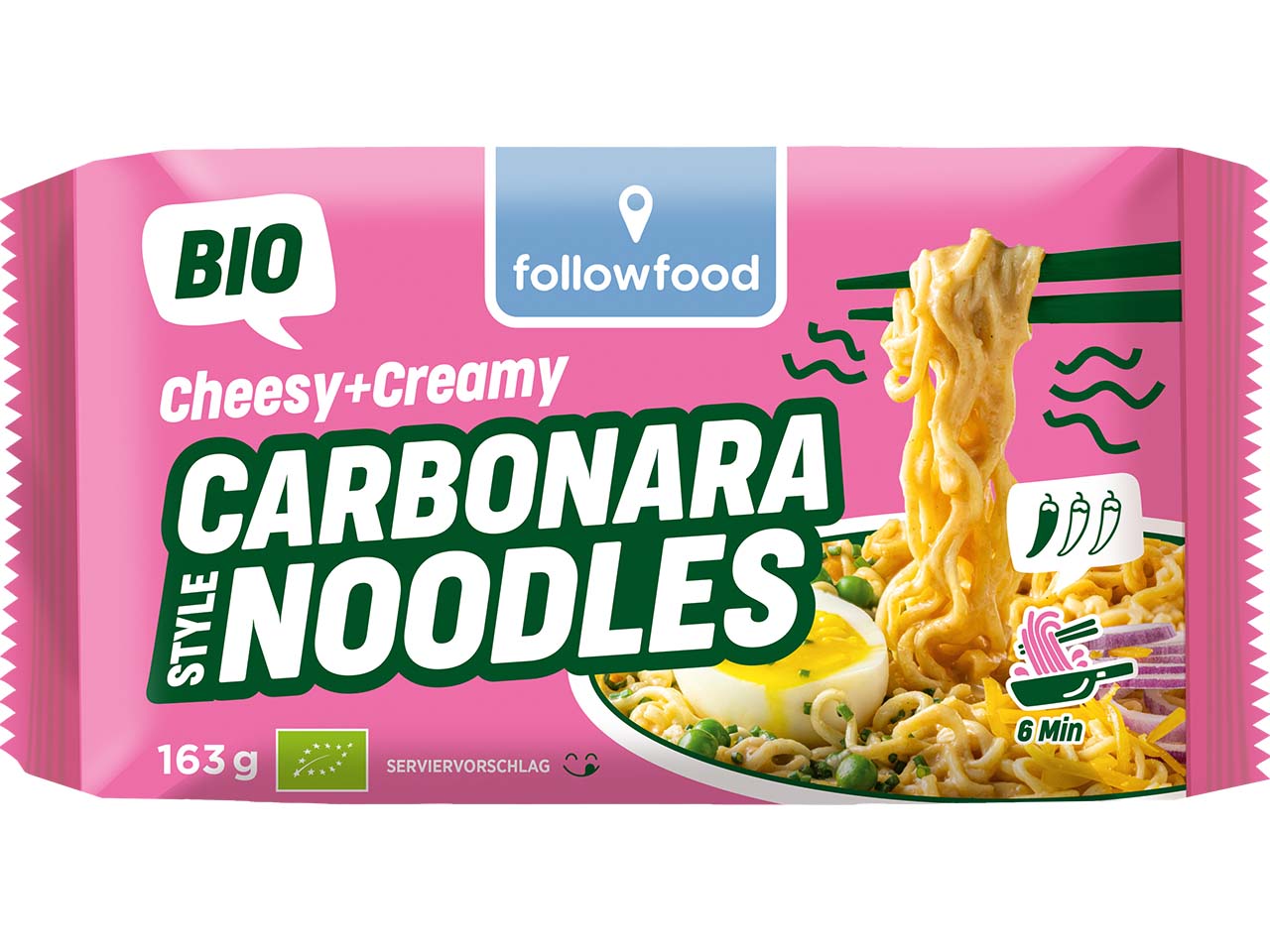 followfood Bio-Instant-Gericht Carbonara Style Nudeln "Cheesy + Creamy", 163 g