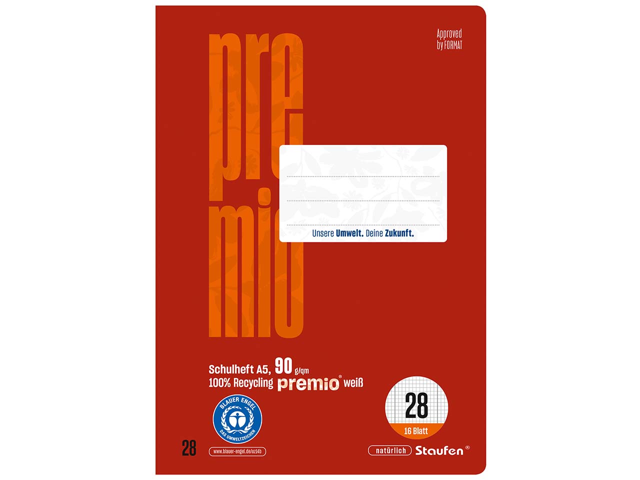 Staufen "Premio" Schulheft DIN A5, 90g/m², Lineatur 28