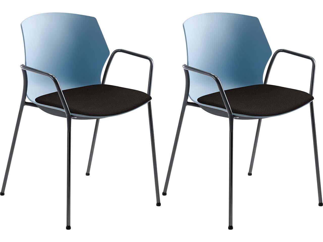 2x Besucherstuhl "2511" hellblau, mit Armlehnen, dunkelgrau
