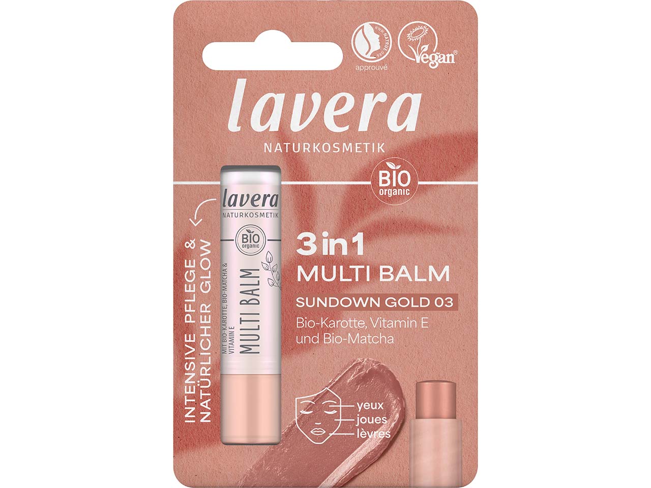 lavera Bio-3in1-Multibalm als Bronzer, Highlighter & Rouge, sundown gold, 4,9 g