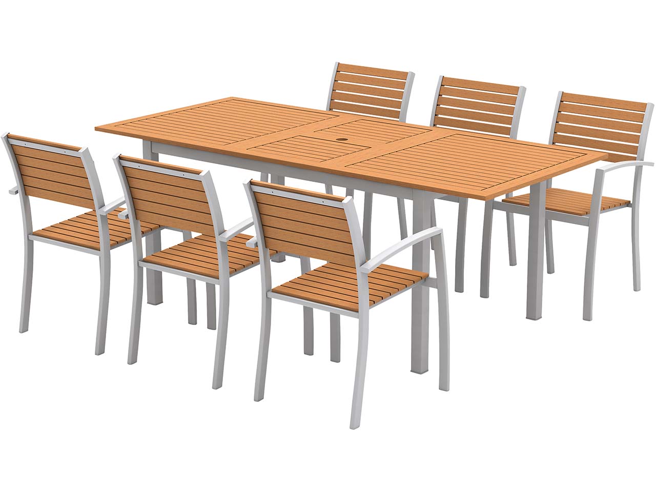 Gartenmöbel-Set "Barcelona" 6 Stühle, 1 Tisch 150/200 x 90, silber