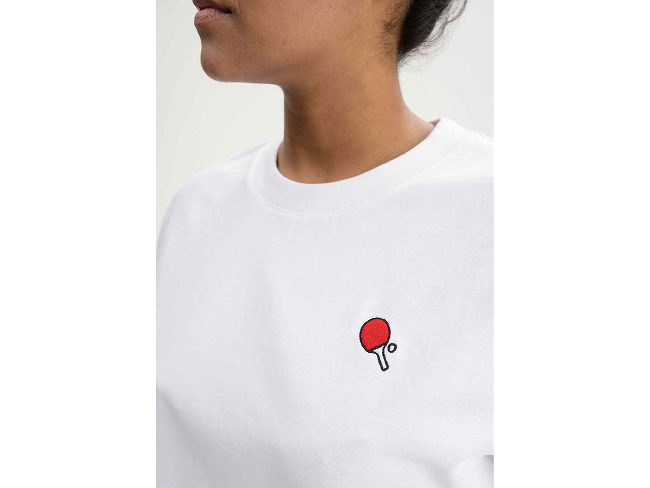 MELA Bio-Damen-T-Shirt "JOSHNA" mit Ping-Pong-Stickerei, weiß, cropped, Gr. S