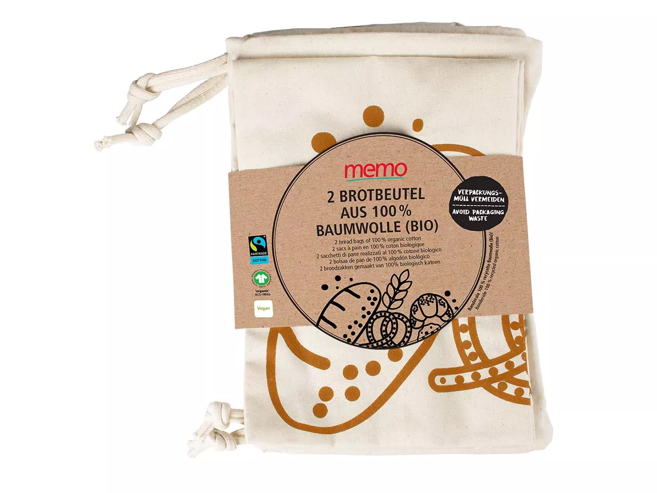 2er-Pack memo Bio-Brotbeutel 35 x 40 cm