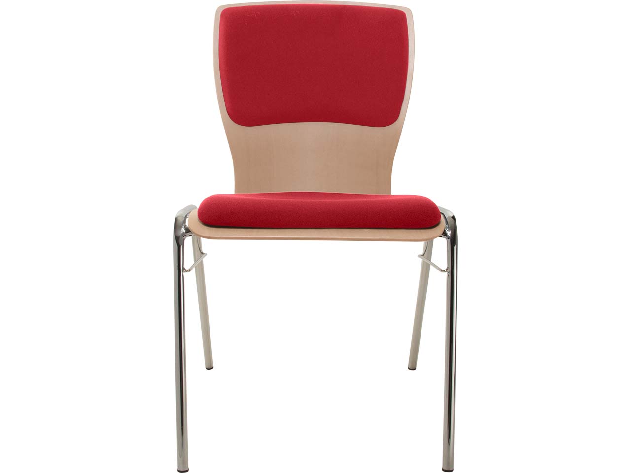 Besucherstuhl "A29" Buche lackiert, Gestell verchr., Steg, Sitz- und Rückenpolster rot