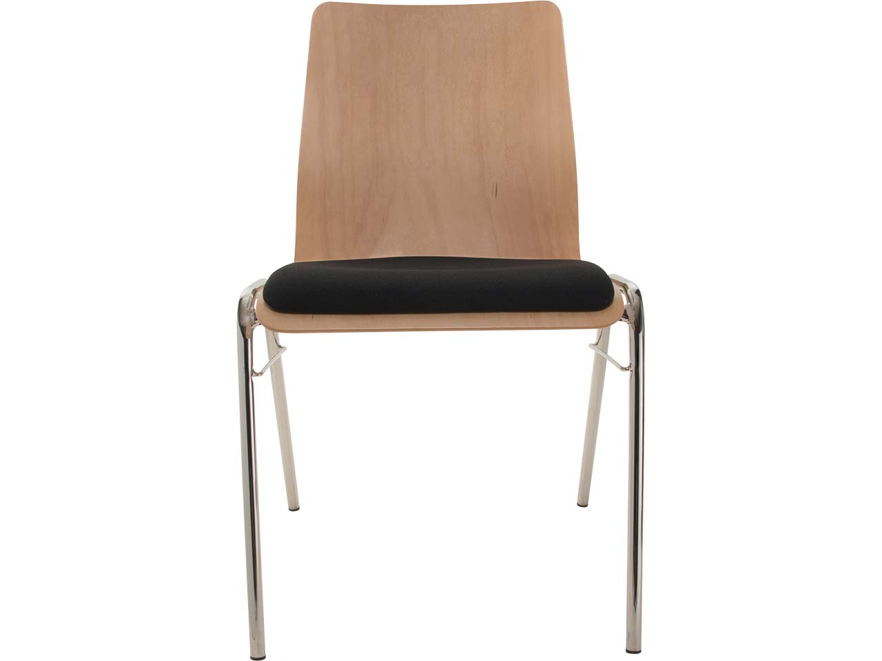 Besucherstuhl "A1" Buche, Gestell verchromt, Steg, Sitzpolster schwarz