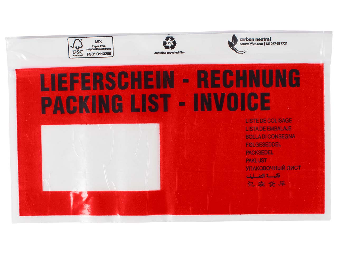 250 Lieferschein- und Dokumententaschen DIN lang aus Recycling-Polyethylen