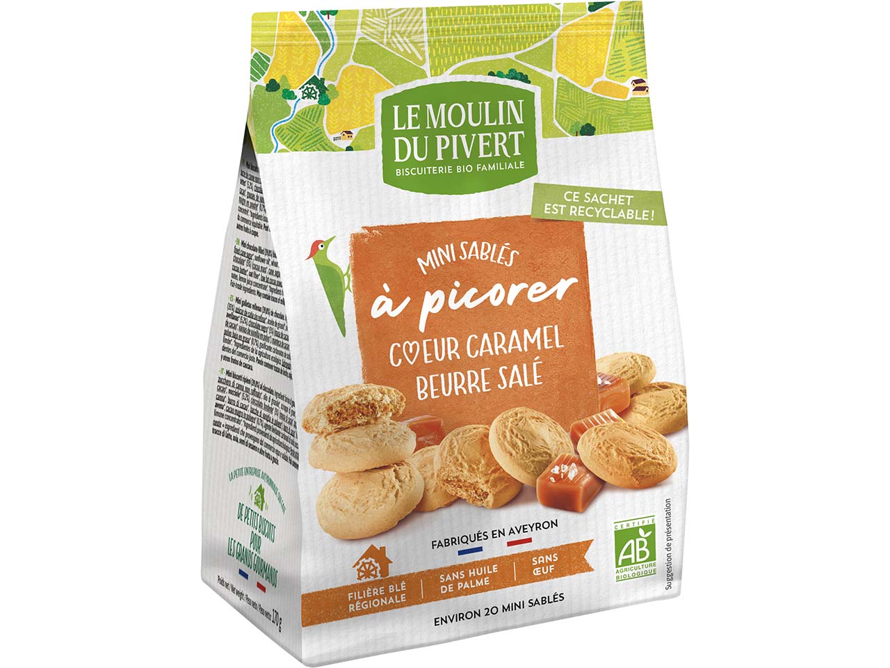 LE MOULIN DU PIVERT Bio-Mini-Kekse mit gesalzener Butter und Karamellfüllung, 170 g