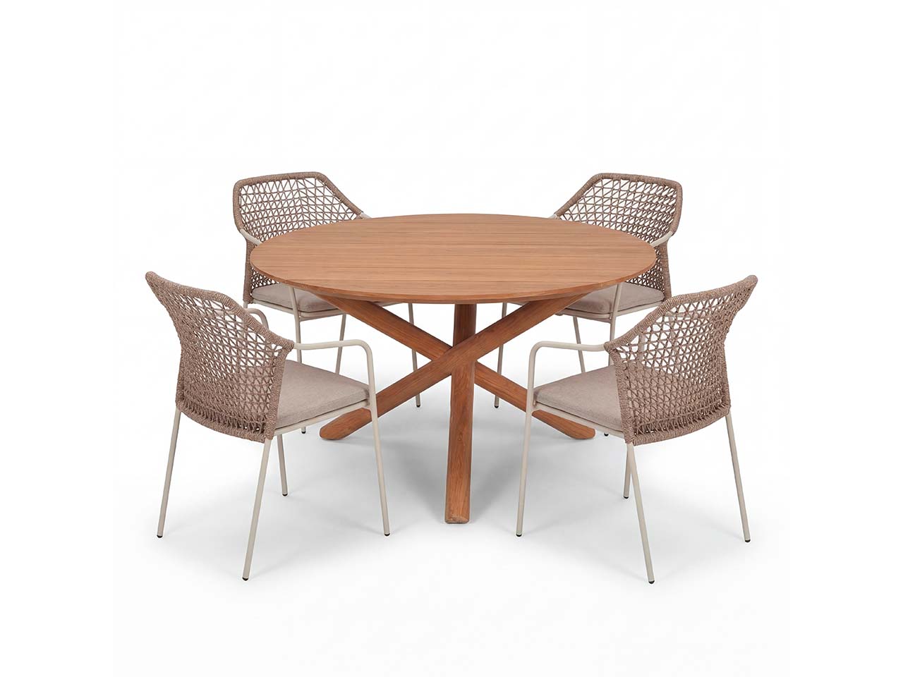 Gartenmöbel-Set "Mola & Burano" 5-tlg. 1 Tisch Ø 135 cm, 4 Sessel, teak/sand