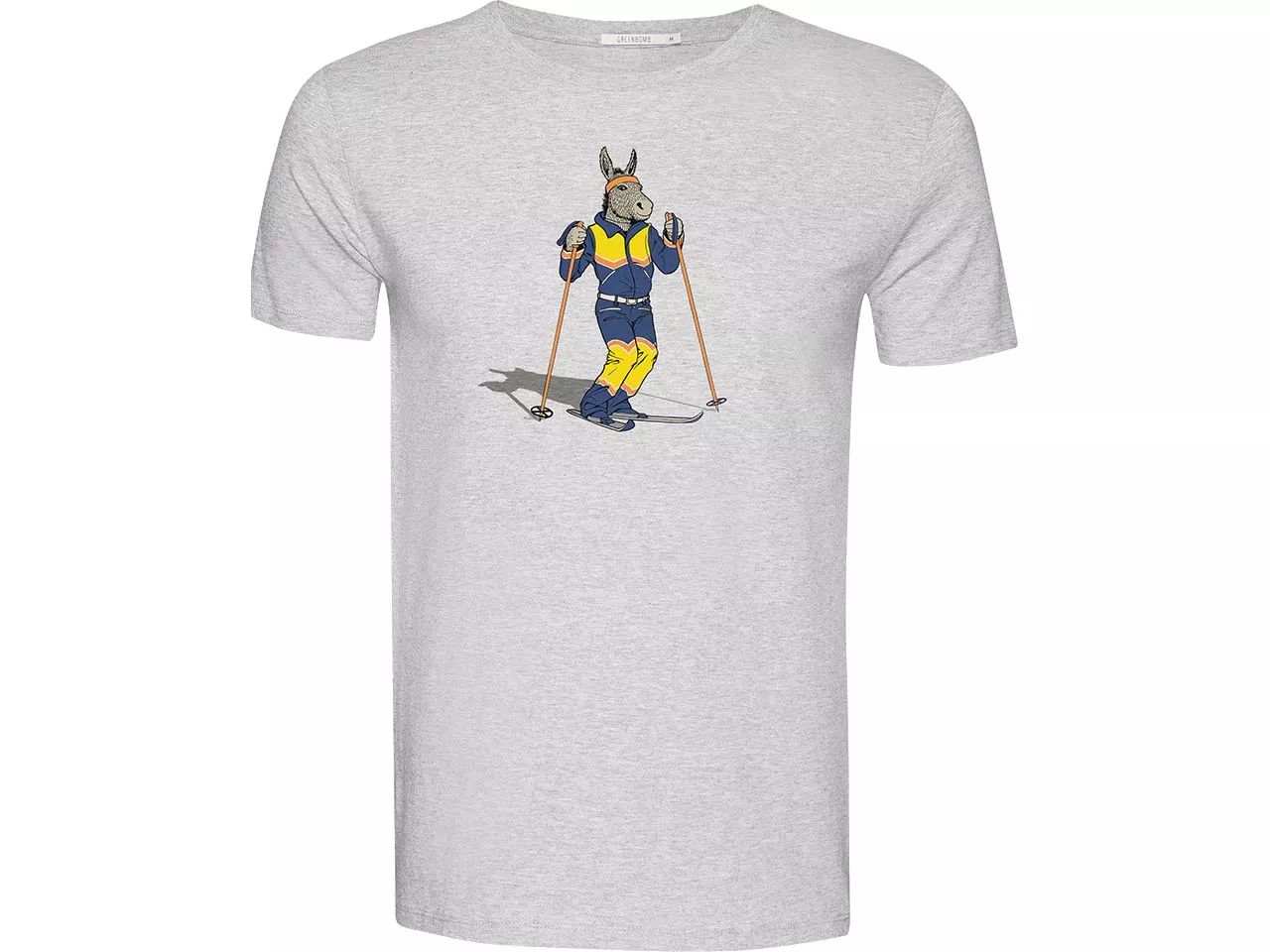 GREENBOMB Bio-Herren-T-Shirt "Donkey Ski" mit Rundhalsausschnitt, heather grey, Gr. M