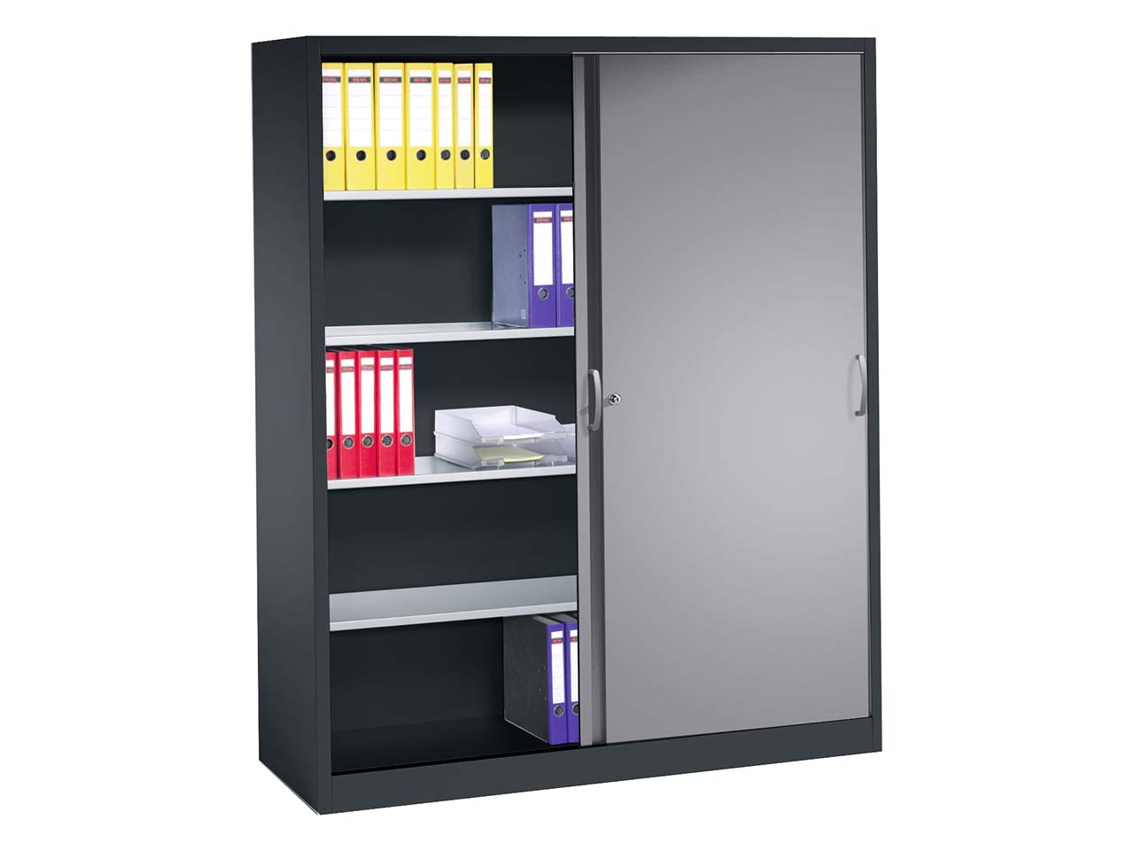 Schiebetürenschrank aus Stahl 160 cm breit anthrazit/alusilber  T 50  H 195