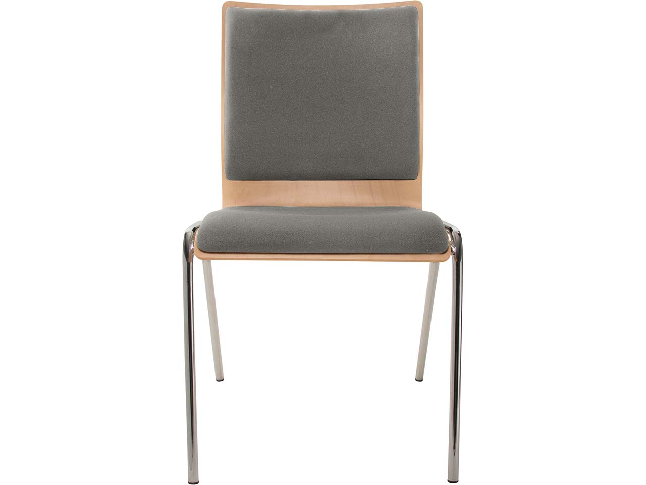 Besucherstuhl "A45" Buche lackiert, Gestell verchromt, Sitz- und Rückenpolster grau