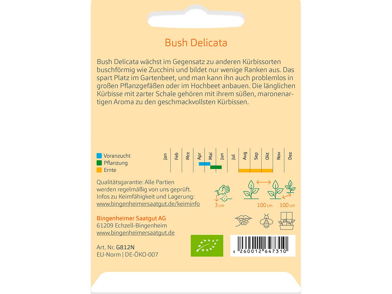 bingenheimer saatgut Bio-Samen Kürbis "Bush Delicata", Bienenfreundlich, 1 Stk.