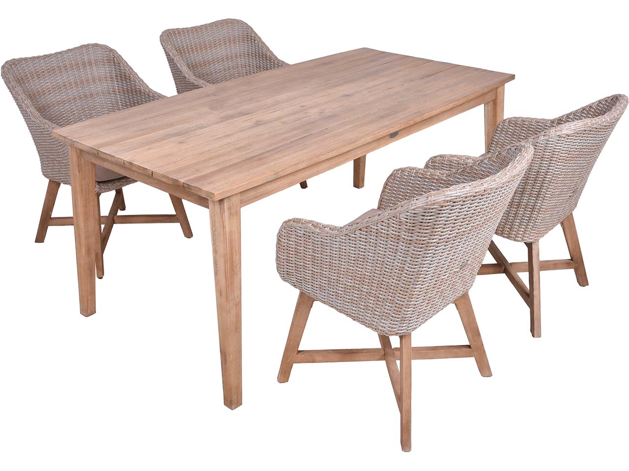 Gartenmöbel-Set "VISALIA/OAKLAND 01" 5-tlg. 1 Tisch Akazie, 4 Sessel KSgefl. hellgrau