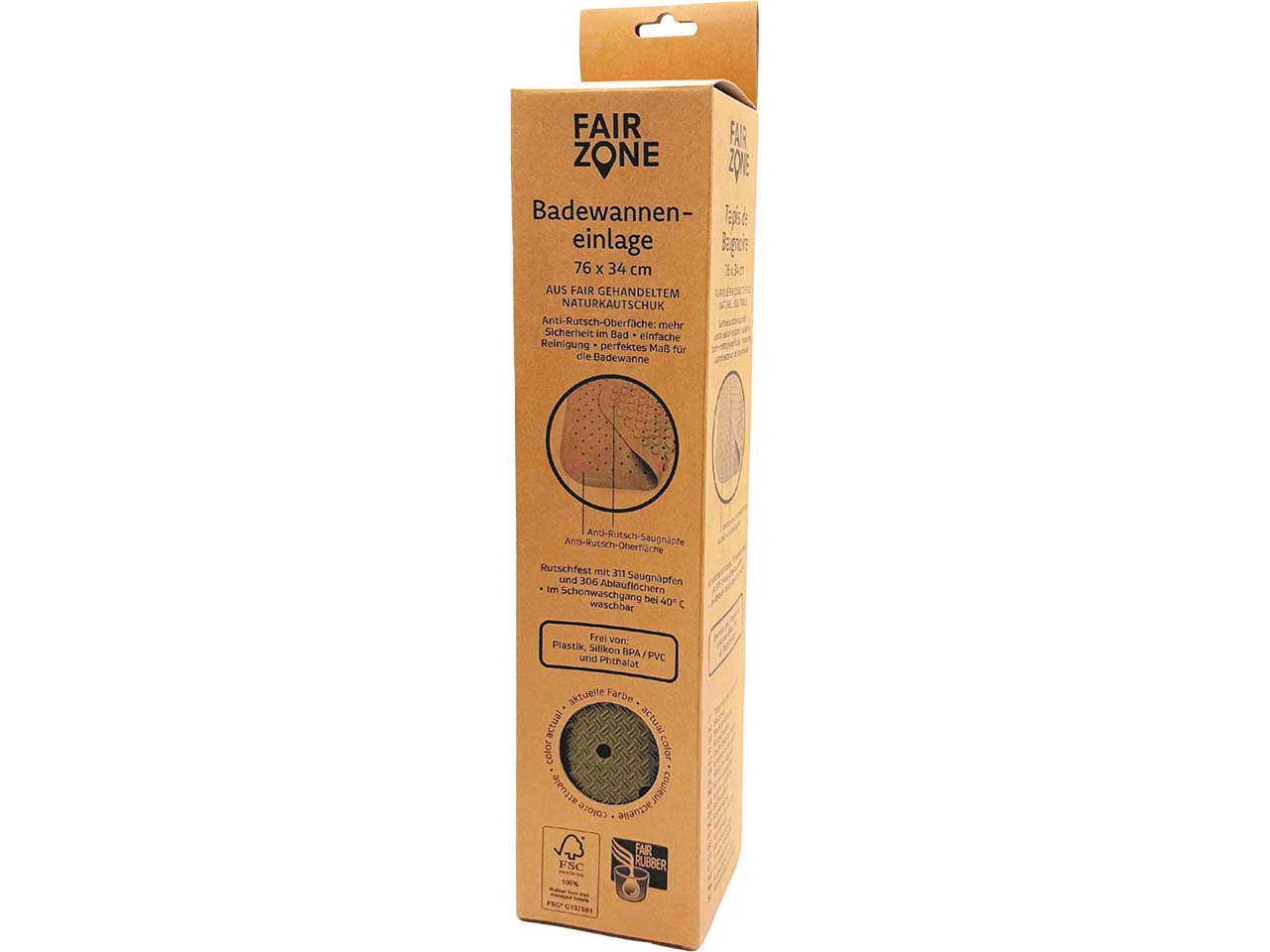 Fair Zone Badewanneneinlage aus Naturkautschuk, olive