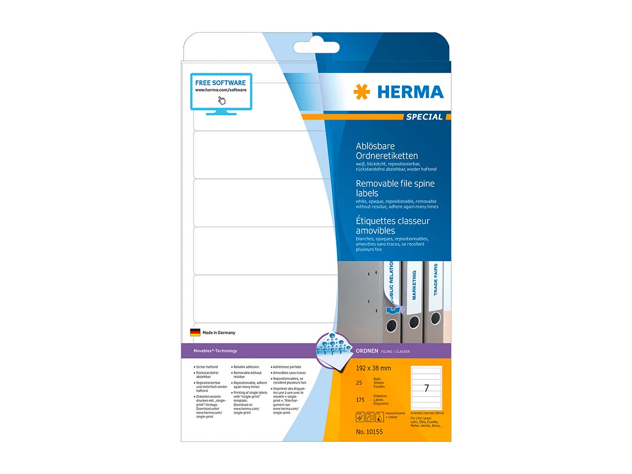 175 HERMA Ordnerrückenschilder 38 x 192 mm