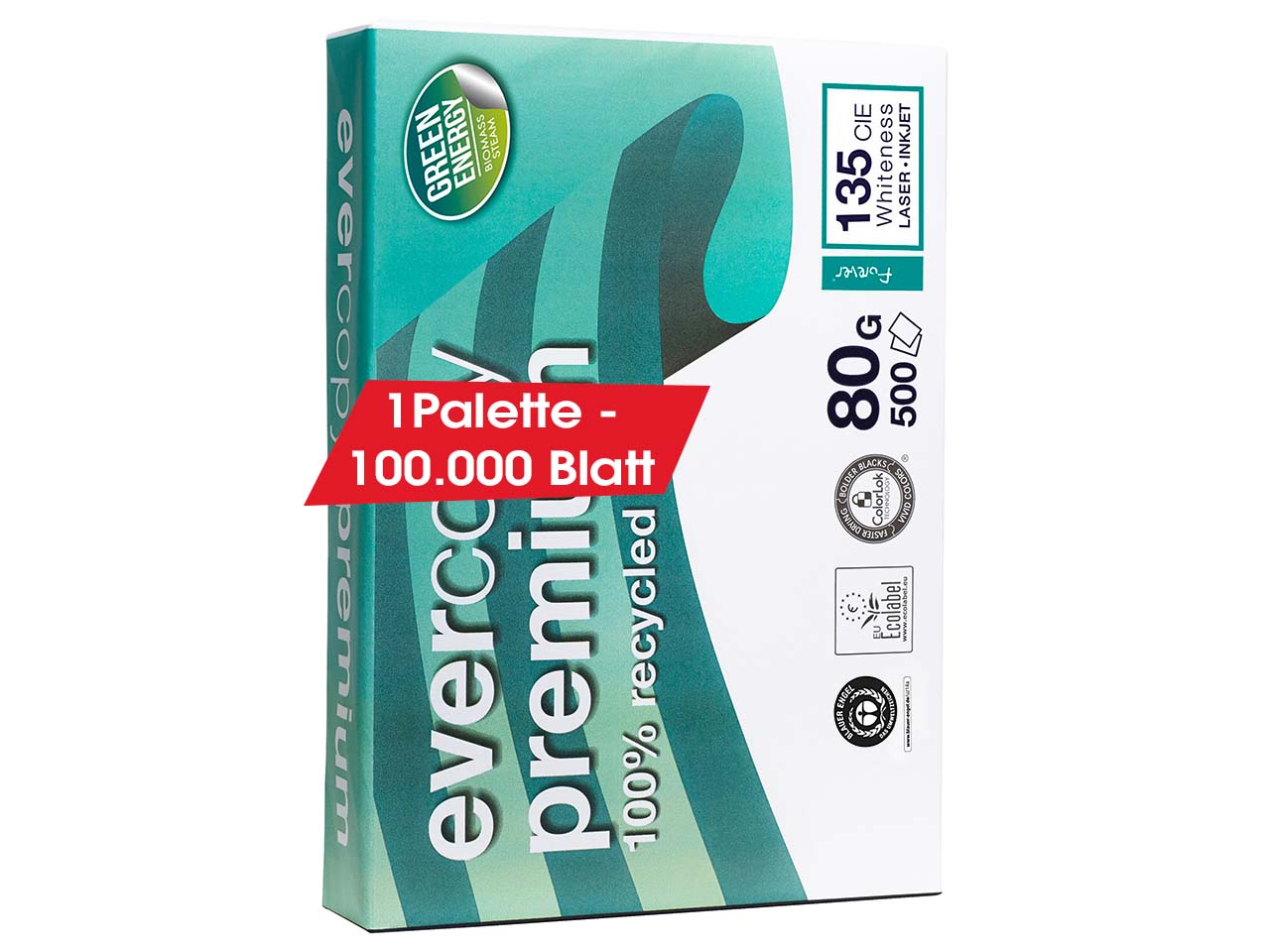 200 x 500 Blatt Multifunktionales Recycling-Kopierpapier "Evercopy Premium" 80g, DIN A4
