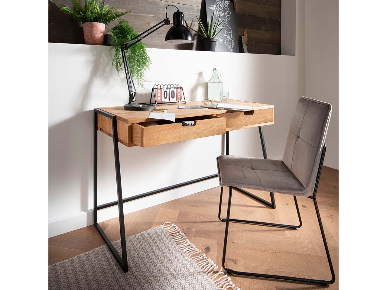 Infantil Schreibtisch "Lissabon" Eiche massiv 120 x 78 x 50 cm, mit zwei Schubladen