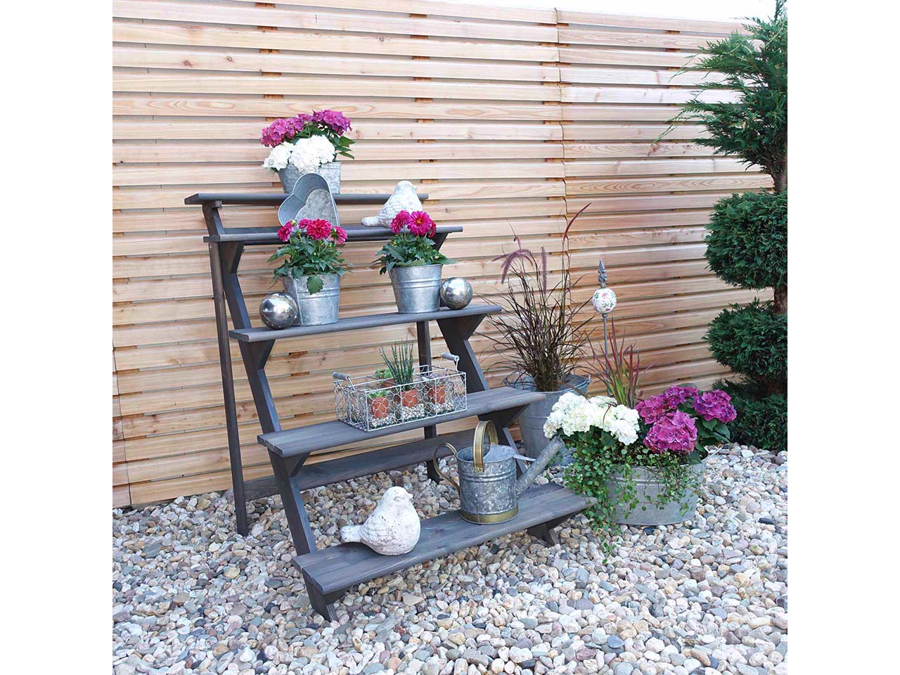 Blumentreppe groß, grau