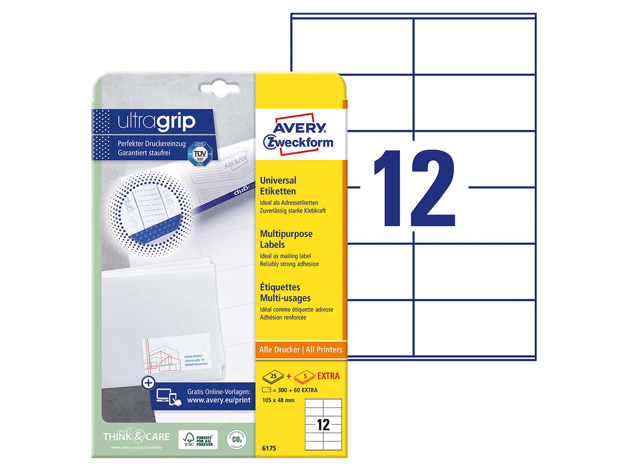 300 Avery Zweckform Universaletiketten 105 x 48 mm, A4, permanent