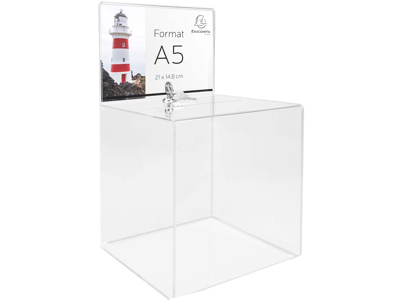 Exacompta Urne "Exacryl" abschließbar, aus PMMA, mit Aufsteller A5, 21x21x36cm Exacompta Urne "Exacryl" abschließbar, aus PMMA, mit Aufsteller A5, 21x21x36cm