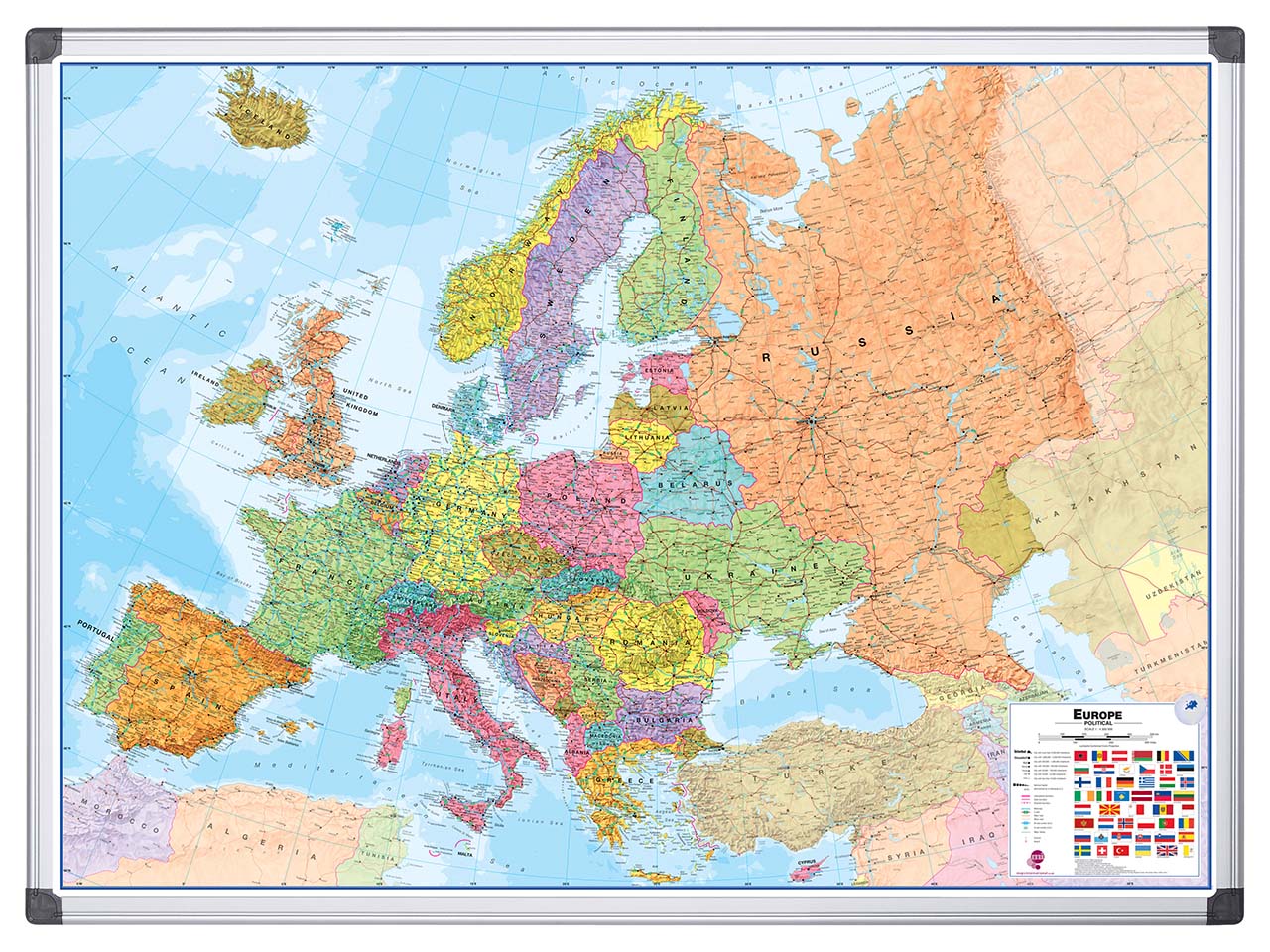 Bi-Office Whiteboard mit Landkarten-Aufdruck Europakarte 120 x 90 cm