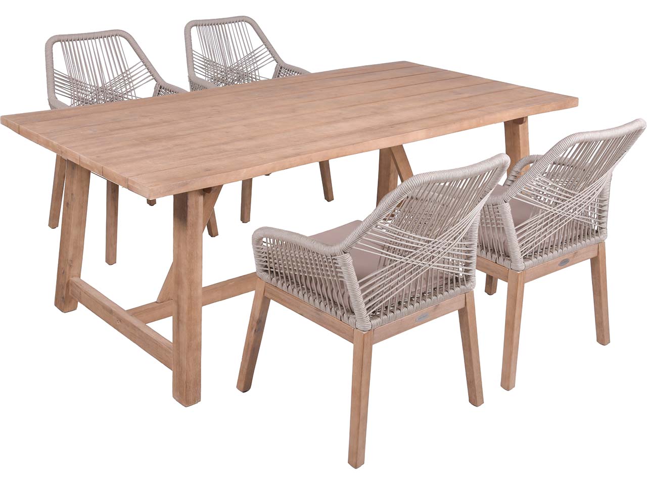 Gartenmöbel-Set "OAKLAND/POMONA 02" 5-tlg. 1 Tisch Akazie, 4 Sessel Seilbespannung beige