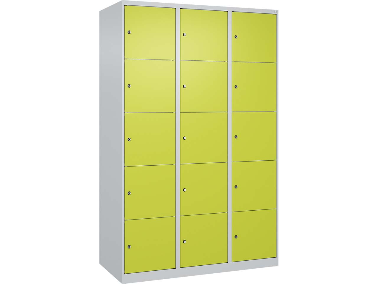 C+P Schließfachschrank Classic PLUS, 15 Fächer, 1850x1200x500mm, Lichtgrau/Clowngrün