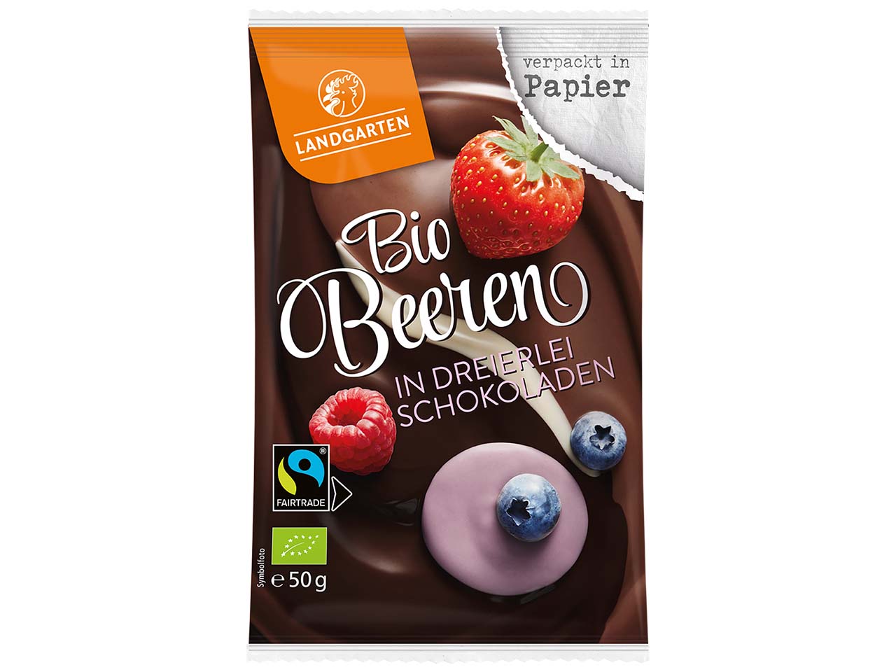 Landgarten Bio-Beeren in dreierlei Schokoladen, 50 g